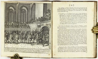[Coronations] A complete account of the ceremonies observed in the coronations of the kings and queens of England. Containing, I. The form of the royal letters of summons .... II. The usual disposition of the Horse and Foot-Guards, and their respective habits, parades, and stations on the coronation-day. III. The apparelling and robing of the King and Queen ... IV. The marshalling and conducting into Westminster-Hall ... V. Their Majesties entring the said hall, and the ceremony of presenting the regalia, &c. to the King. VI. The grand proceeding to the coronation ... Vii. The usual ceremony of the coronations as performed in the Church. Viii. The manner of their Majesties return to Westminster-Hall. IX. The ceremony of the champion’s challenge, and of the heralds proclaiming the King’s style in Latin, French, and English. X. A description of the royal and sacred ornaments, and of the crowns and scepters, &c. ... XI The ceremony of the proceedings at the coronations of King William and Queen Mary, of Queen Anne, and of his late Majesty King George I ... XII. A complete list of the Lords Spiritual and Temporal, the Knights of the Most Noble Order of the Garter, and of the Knights of the Bath ... XIII. A bill of fare at a former coronation-feast. With many other notable particulars, for which the reader is referred to the index. The whole adorn’d with curious cuts ... To which is also prefix’d a very large and curious copper-plate, exhibiting (in that of King William and Queen Mary) the magnificent form of the procession usually observed in the coronation of the Kings and Queens of England