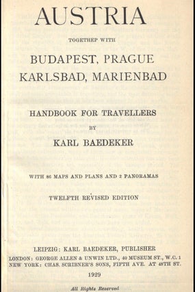 [Travel Guide] Austria Togethep [sic] With Budapest, Prague, Karlsbad, and Marienbad [First State]; Handbook for Travellers