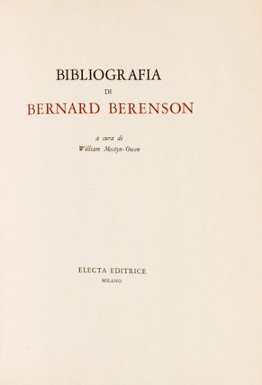 Bibliografia di Bernard Berenson [Inscribed]