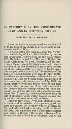 [Confederate] My Experience In The Confederate Army And In Northern Prisons, Written From Memory